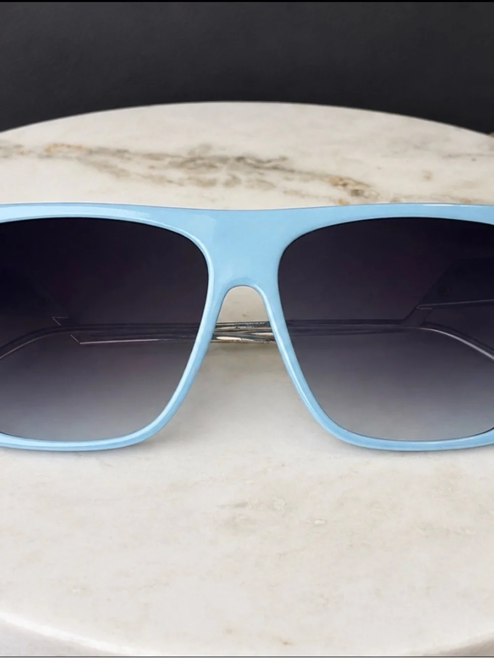 Oversized Blue Square Sunglasses with Silver Metal Arms
